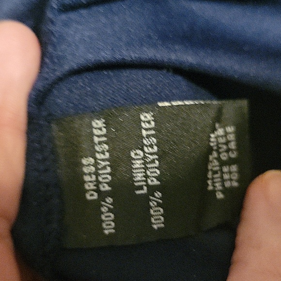 By & By Navy Blue Dress Medium Sheath Swing Chiffon‎ Lined V-neck Crochet - Picture 6 of 6